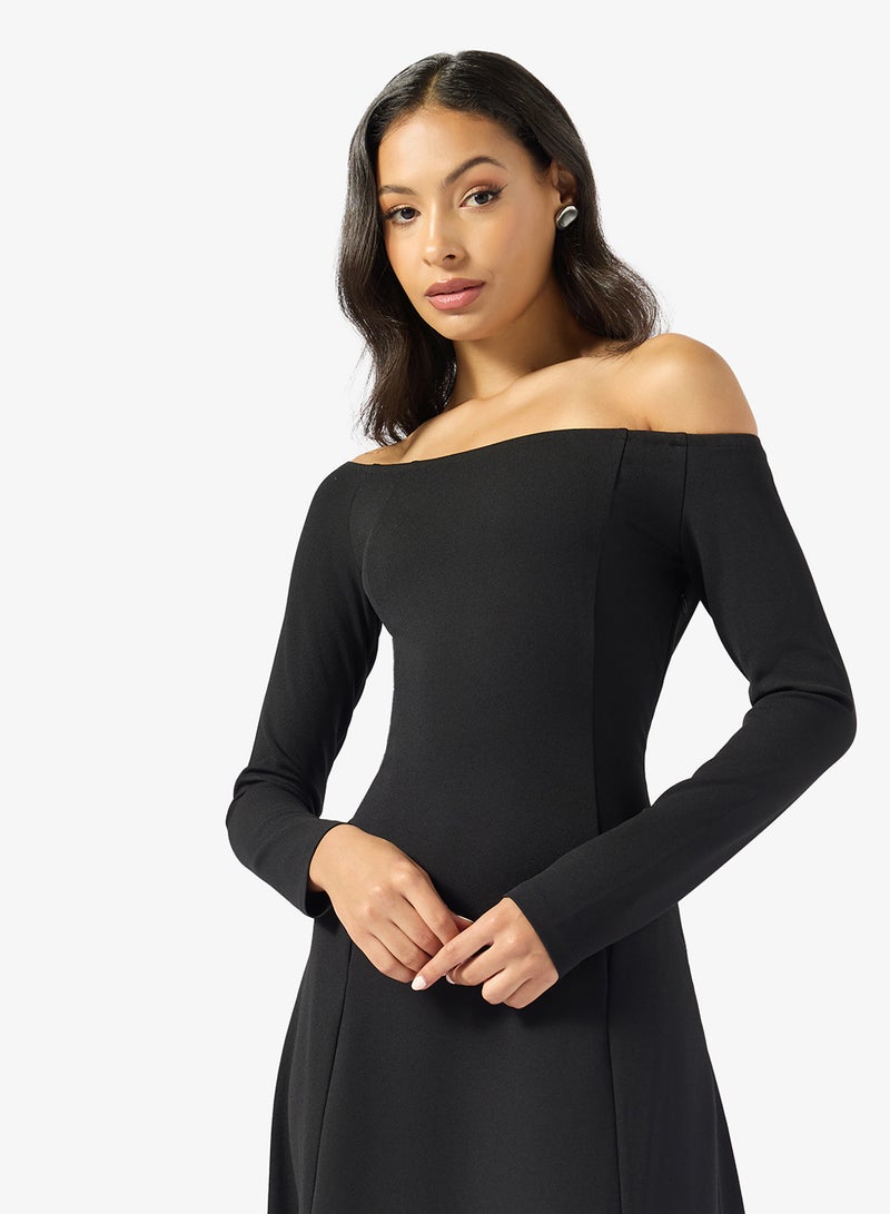 GUESS Evel Off Shoulder Long Sleeve Maxi Dress - Image 3